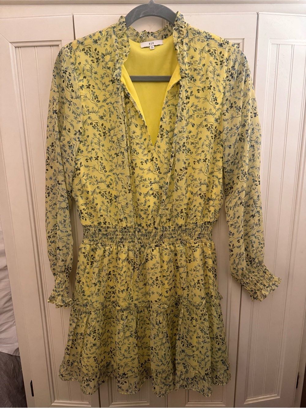 Nordstrom NSR Yellow Floral Long-Sleeve Tiered Dress